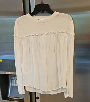 💕SANDRO💕 Round Neck Long Sleeve Blouse ~ White Size 3 = US Large